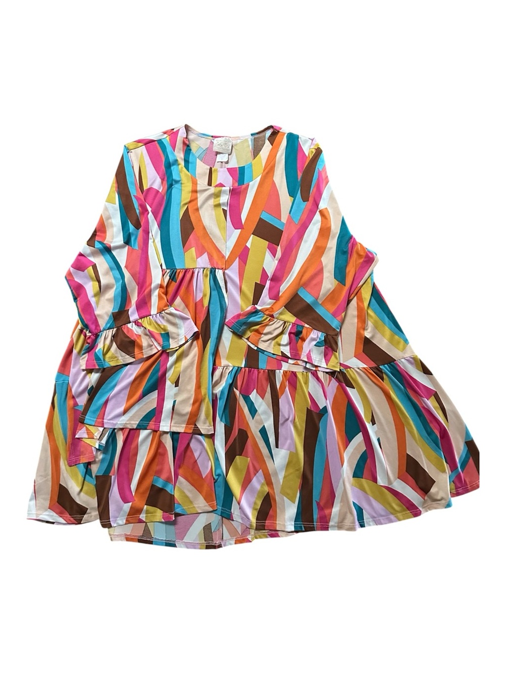 Multicolor Abstract Print Tiered Blouse
